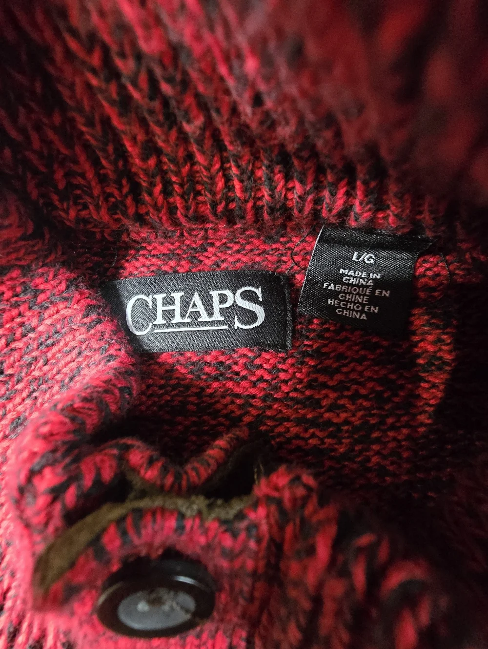 Chaps men's mock neck sweater featuring a colorblock striped design